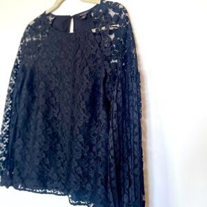 Banana Republic Women’s Long Balloon Sleeve Lined Lace Blouse Medium Black